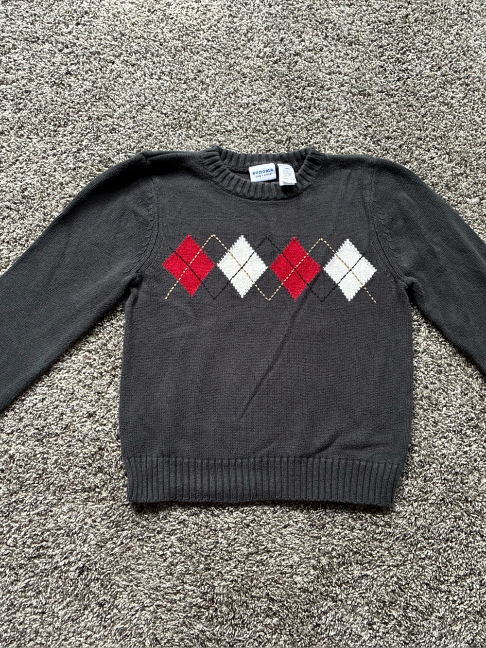 Sonoma Boy’s Gray, Red and White Argyle Print Sweater, Size L (7)